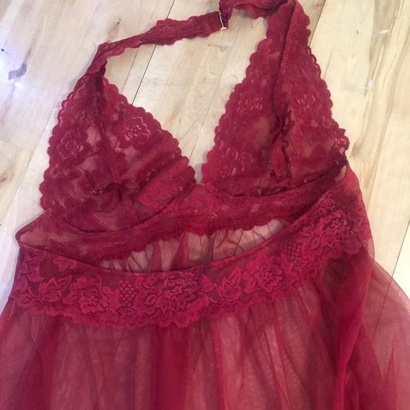 Red Victoria’s Secret Sheer Lace Halter Babydoll - Picture 9 of 17